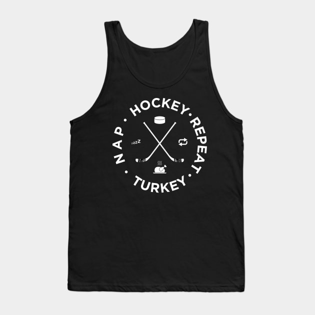 Hockey Turkey Nap Repeat Funny Thanksgiving Tank Top by teeleoshirts